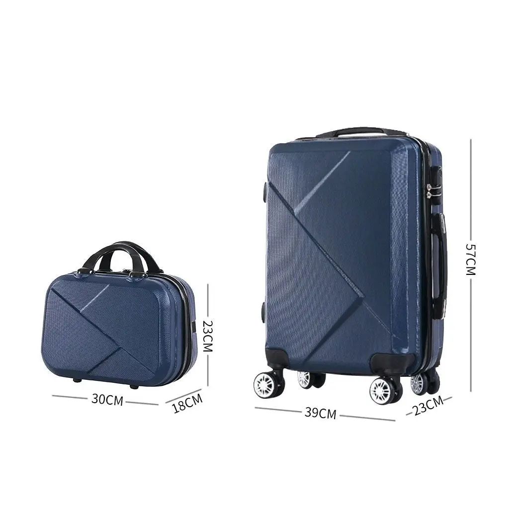 Slimbridge 2pcs 20"Travel Luggage Set 12"Hand Carry On Bag Suitcase Case Navy