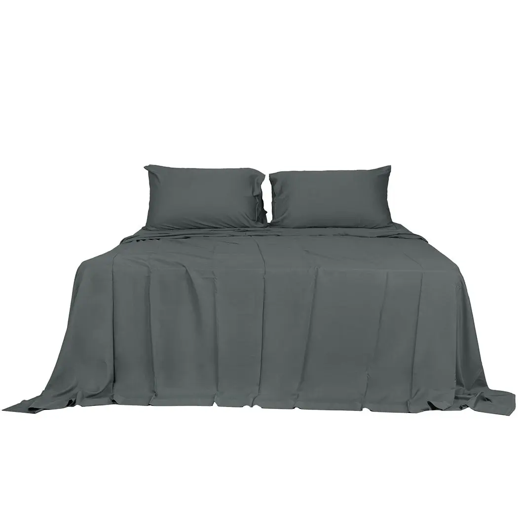 Dreamz Fitted Sheet Set Pillowcase Bamboo Double Charcoal Summer 4PCS