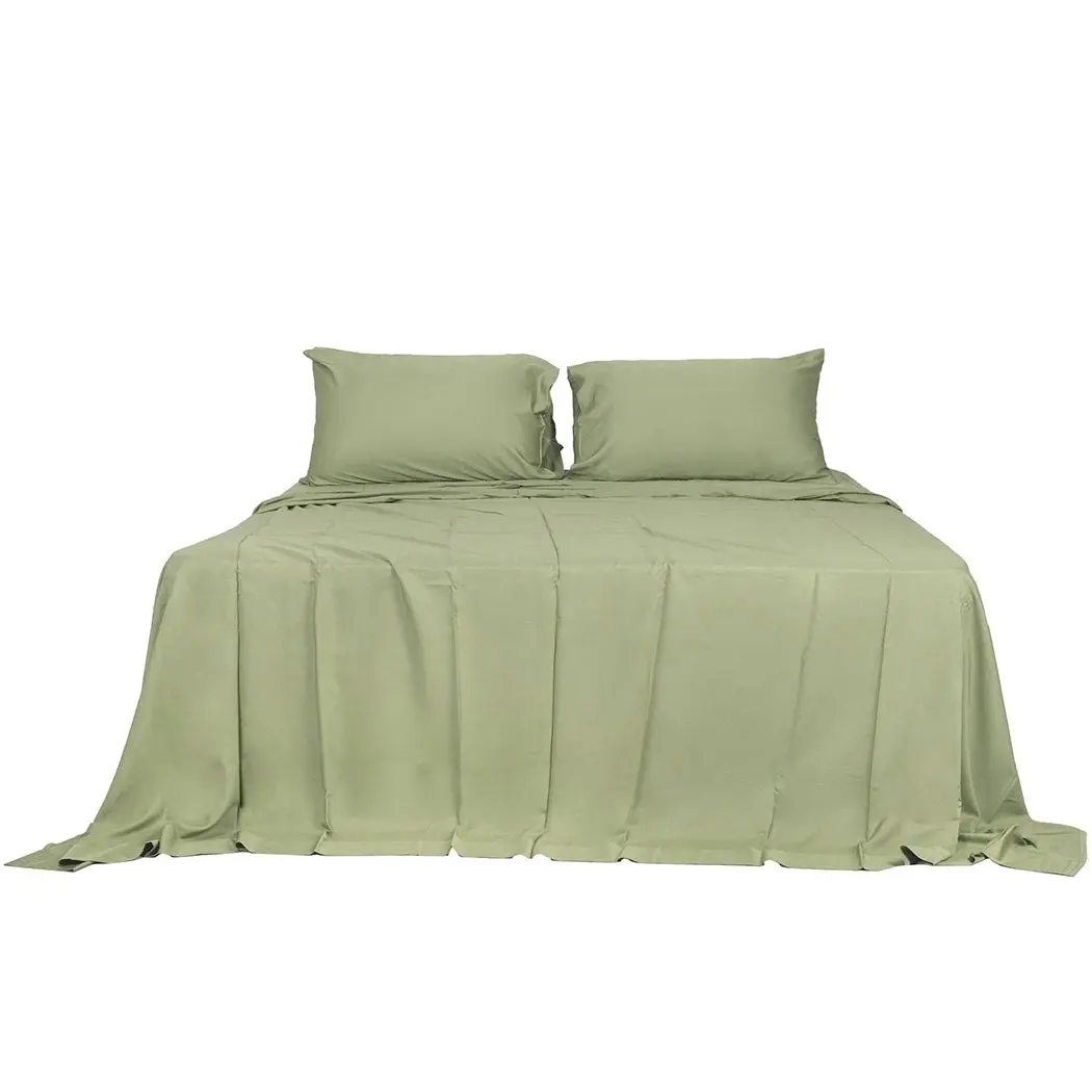 Dreamz Fitted Sheet Set Pillowcase Bamboo Double Sage Green 4PCS