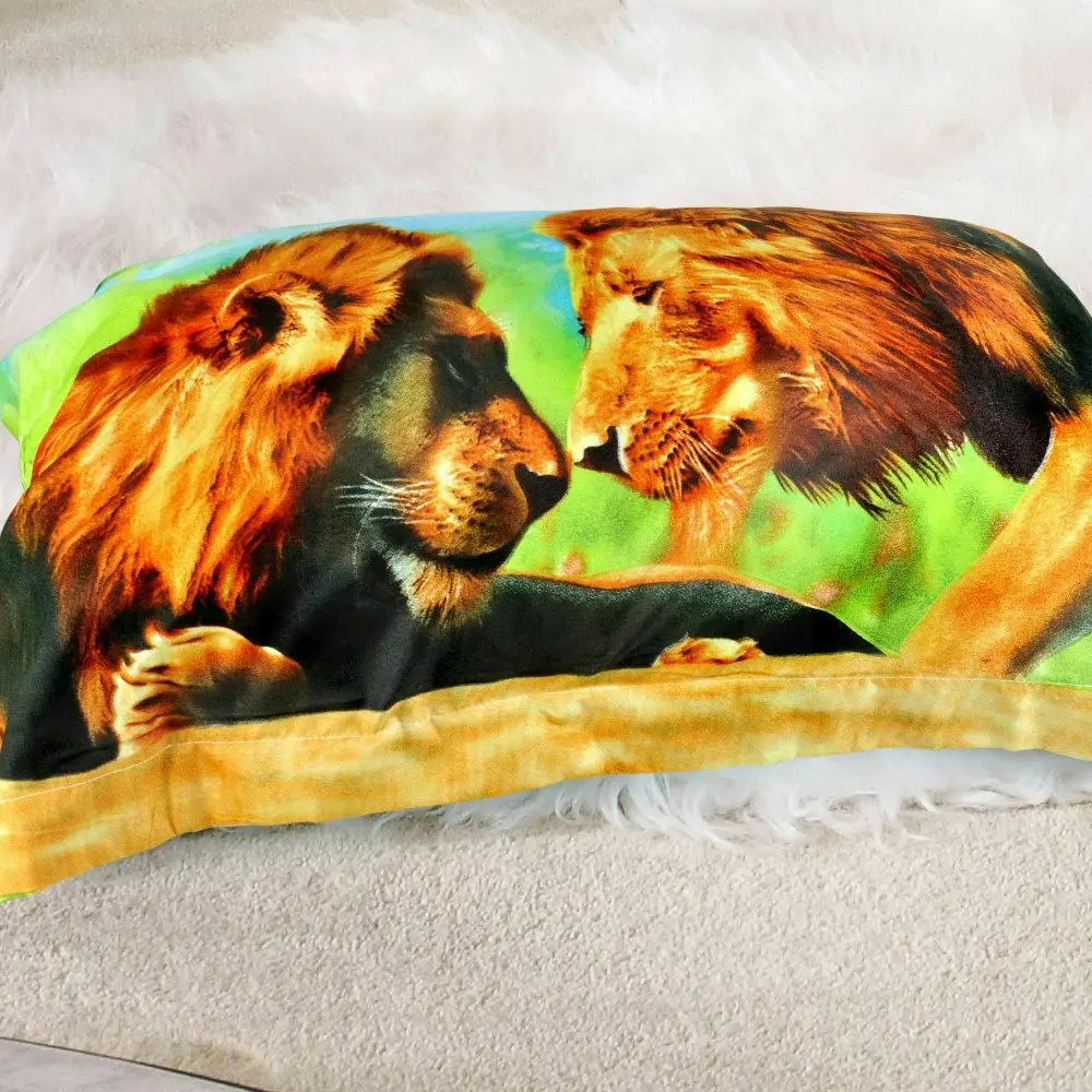 3D Bed Quilt Cover With Pillowcase Lion Pattern Double Size