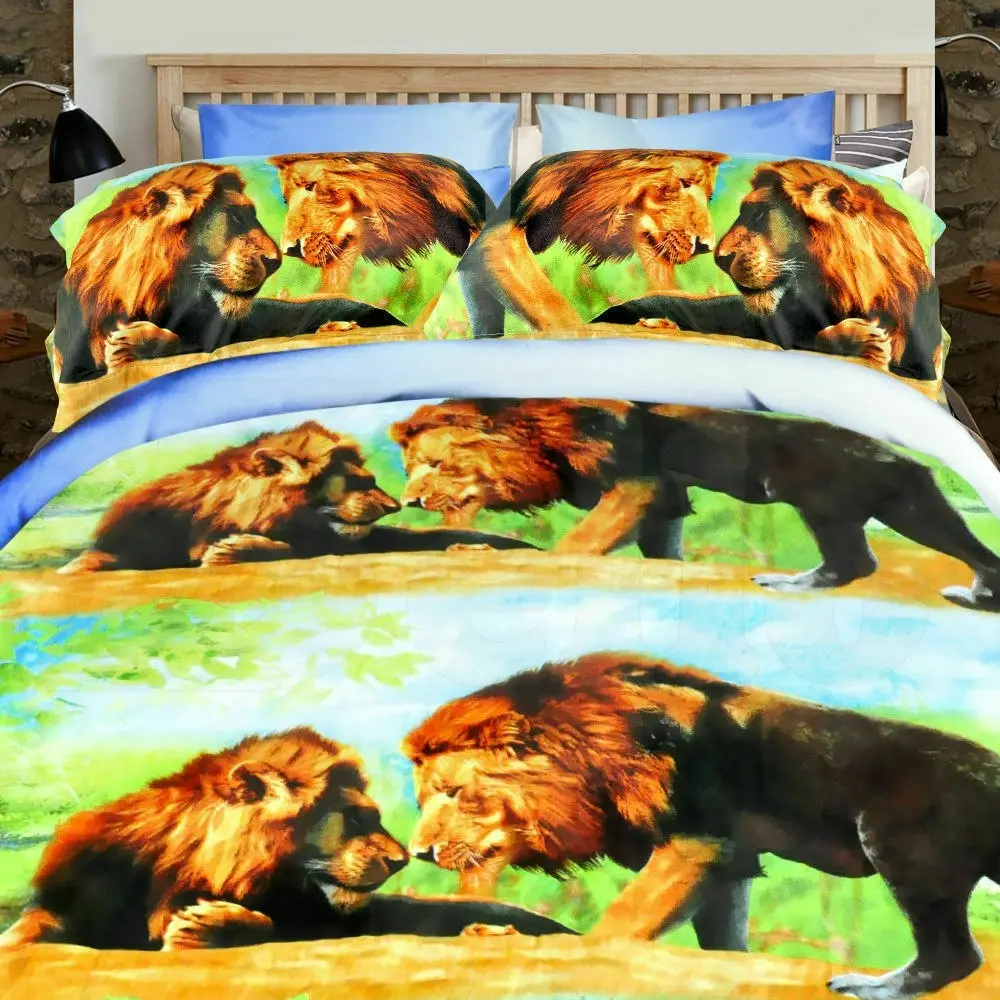 3D Bed Quilt Cover With Pillowcase Lion Pattern Double Size