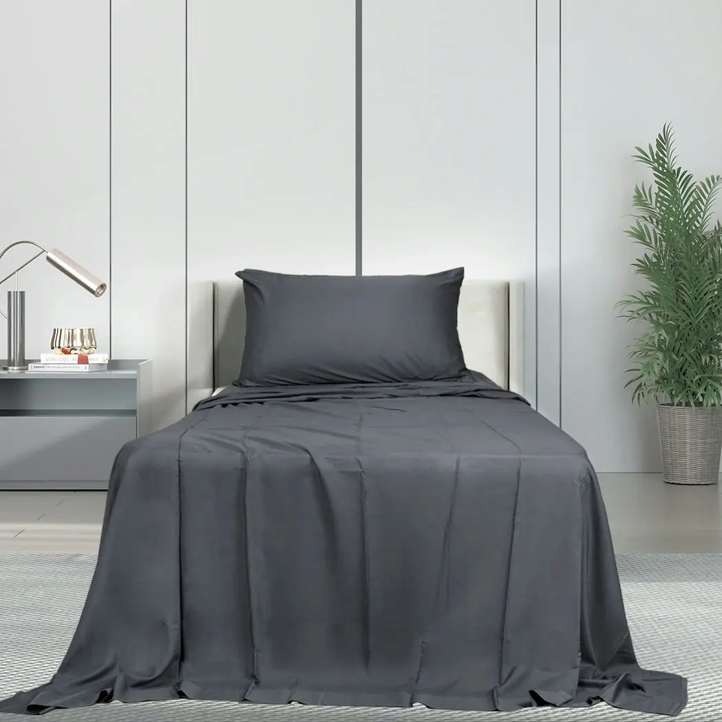 Dreamz Fitted Sheet Set Pillowcase Bamboo Single Charcoal Summer 3PCS