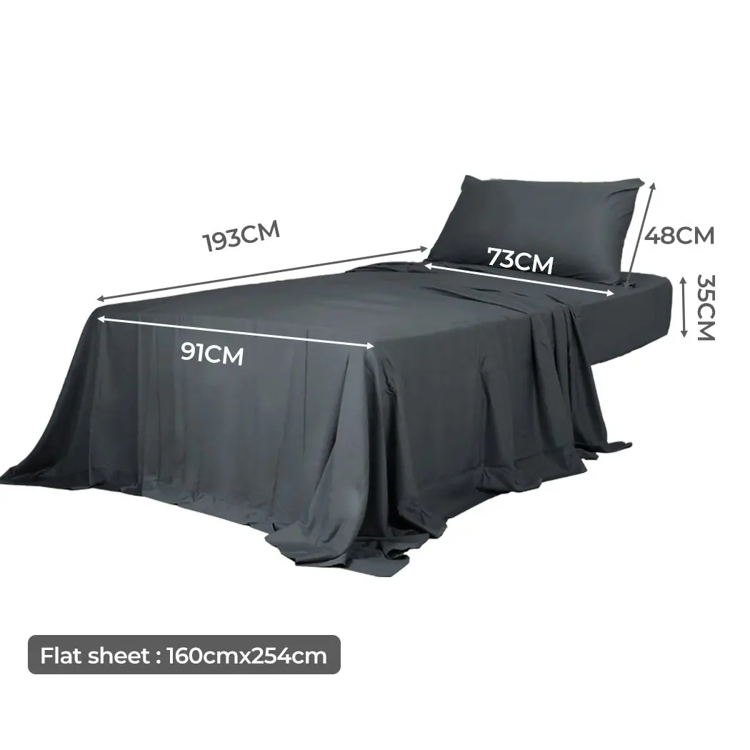 Dreamz Fitted Sheet Set Pillowcase Bamboo Single Charcoal Summer 3PCS