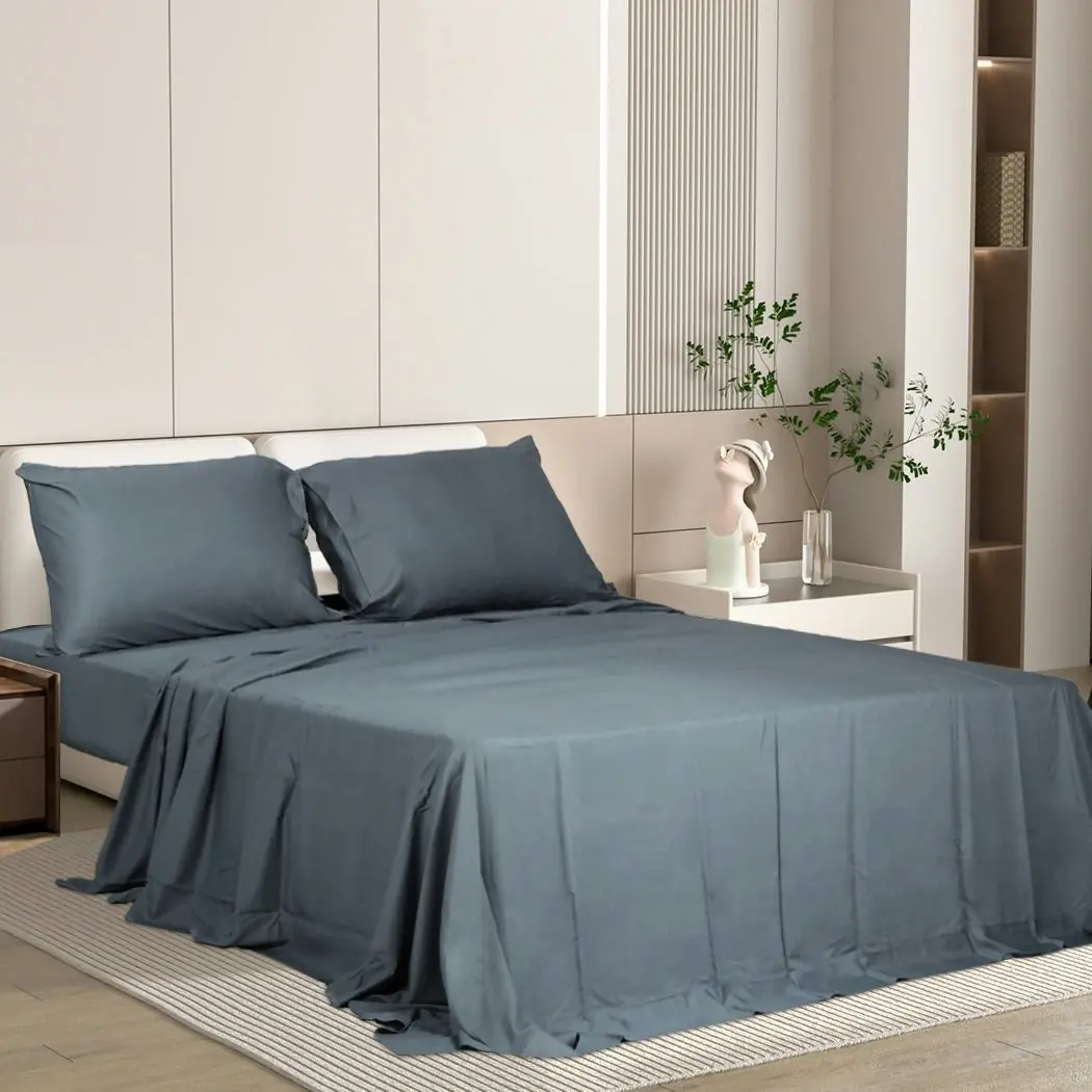 Dreamz Bamboo Sheet Set Fitted Pillowcase Double Size Charocal 4PCS Set