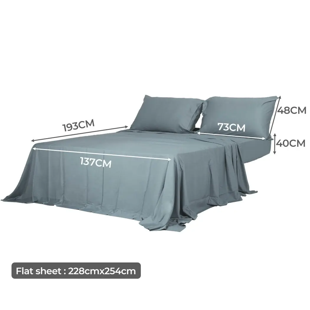 Dreamz Bamboo Sheet Set Fitted Pillowcase Double Size Grey 4PCS Set