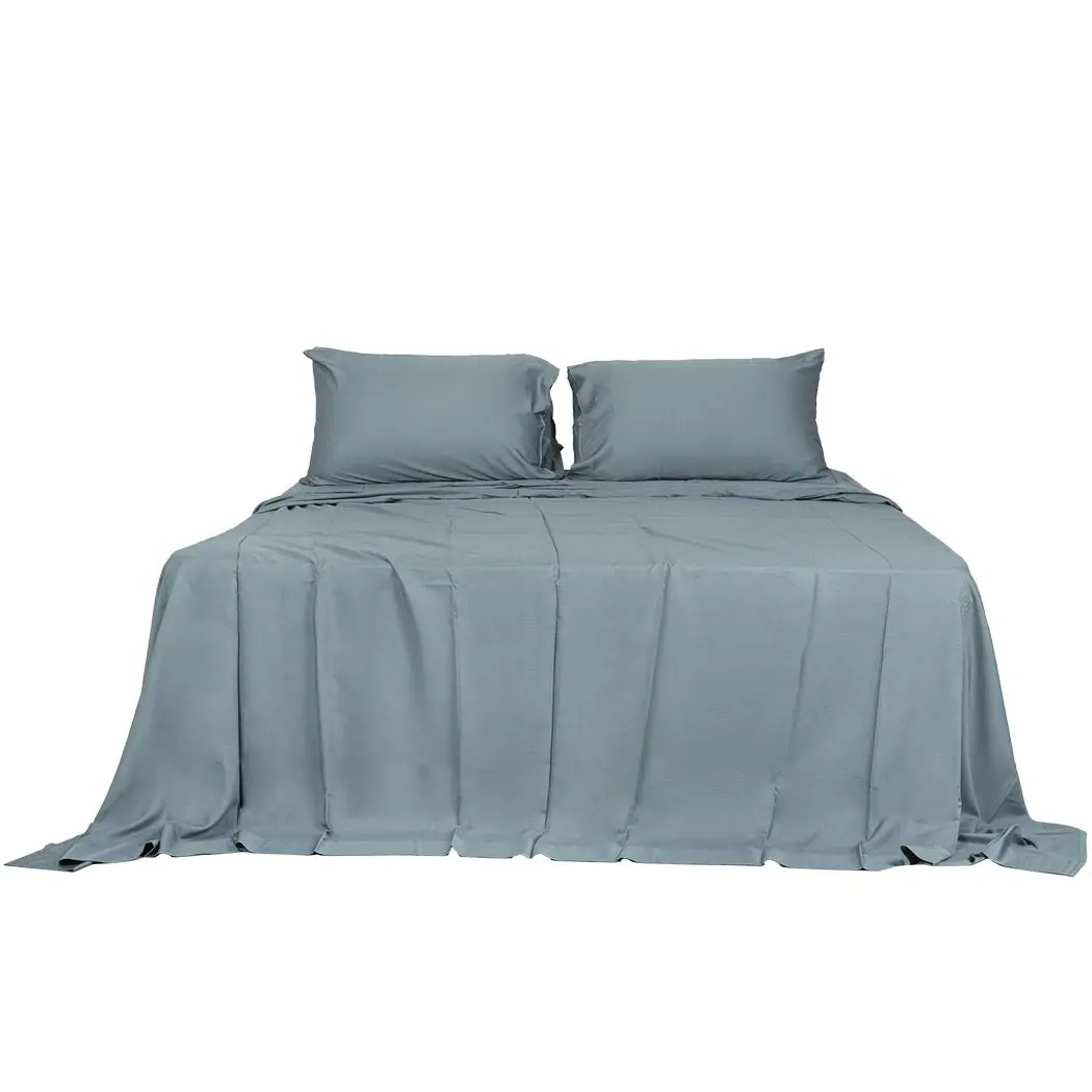 Dreamz Bamboo Sheet Set Fitted Pillowcase Double Size Grey 4PCS Set