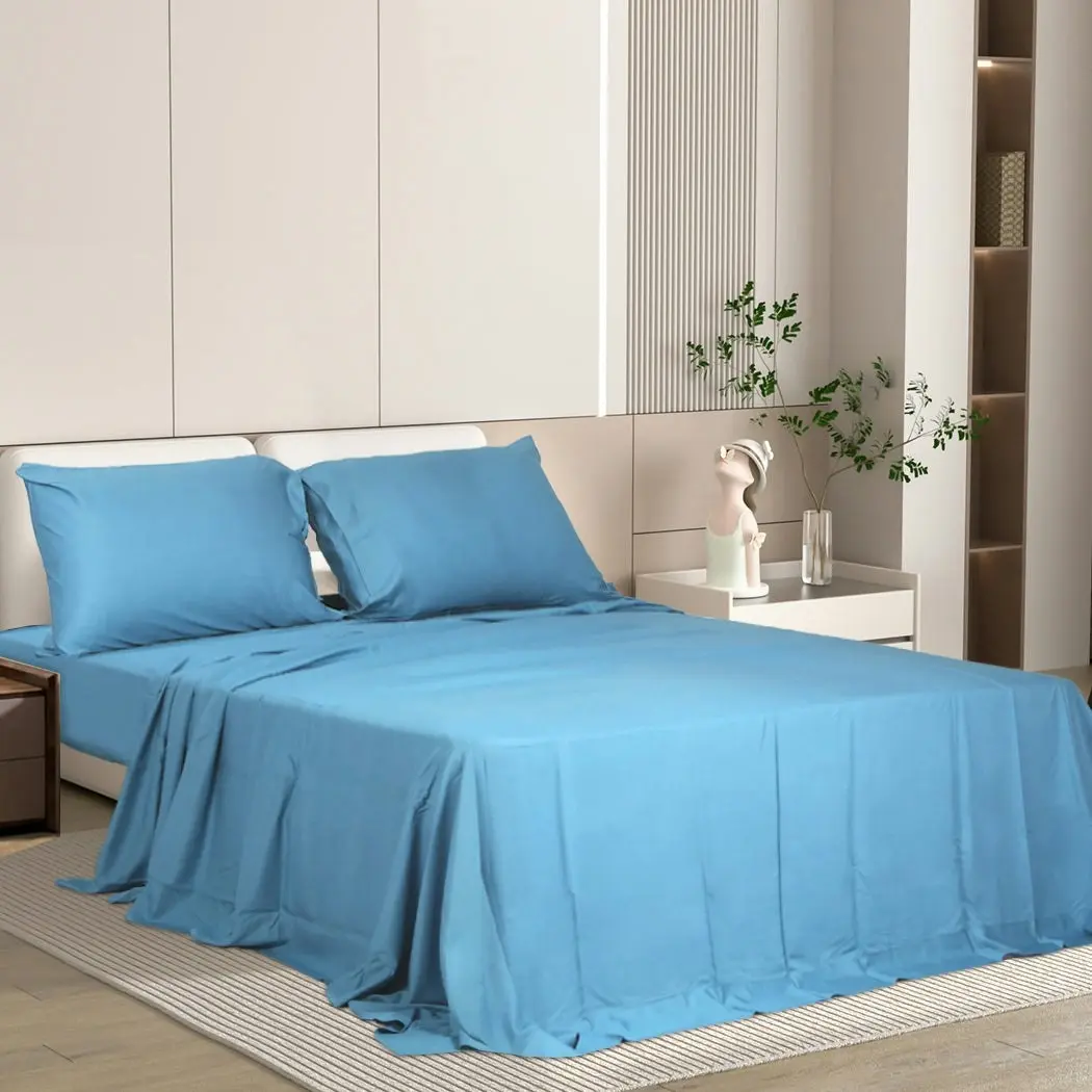 Dreamz Bamboo Sheet Set Fitted Pillowcase Double Size Blue 4PCS Set