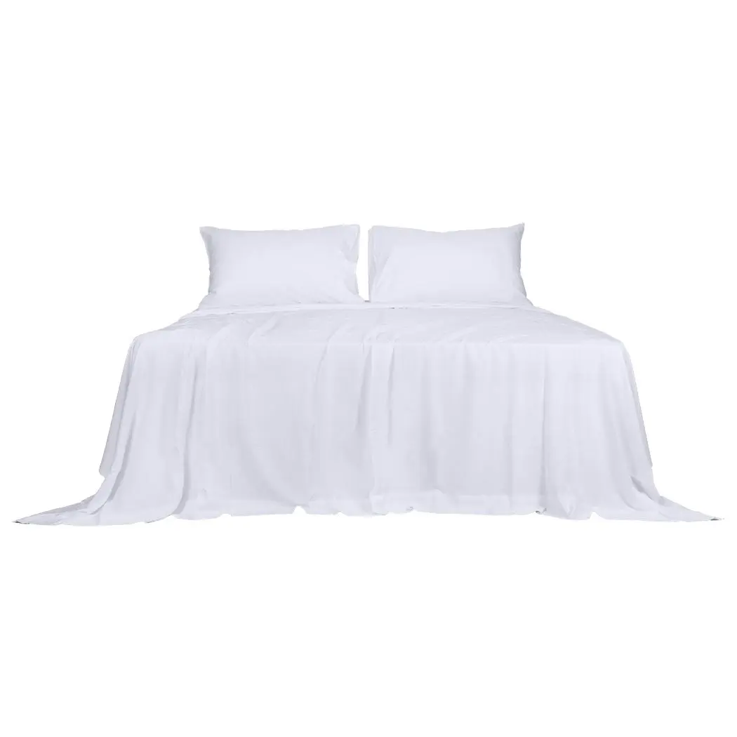 Dreamz Bamboo Sheet Set Fitted Pillowcase Queen Size White 4PCS Set