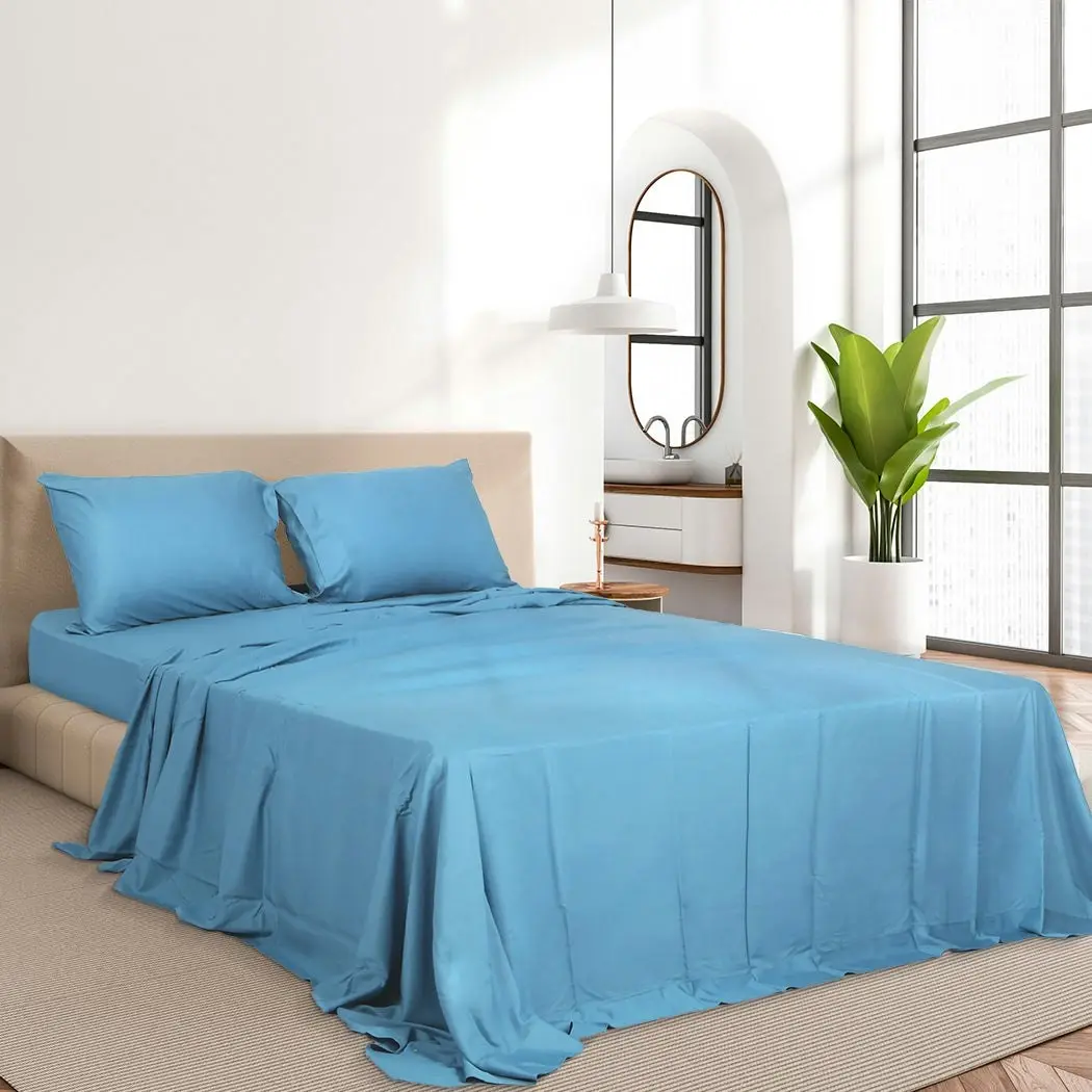 Dreamz Bamboo Sheet Set Fitted Pillowcase Queen Size Blue 4PCS Set