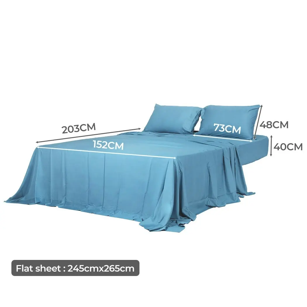 Dreamz Bamboo Sheet Set Fitted Pillowcase Queen Size Blue 4PCS Set