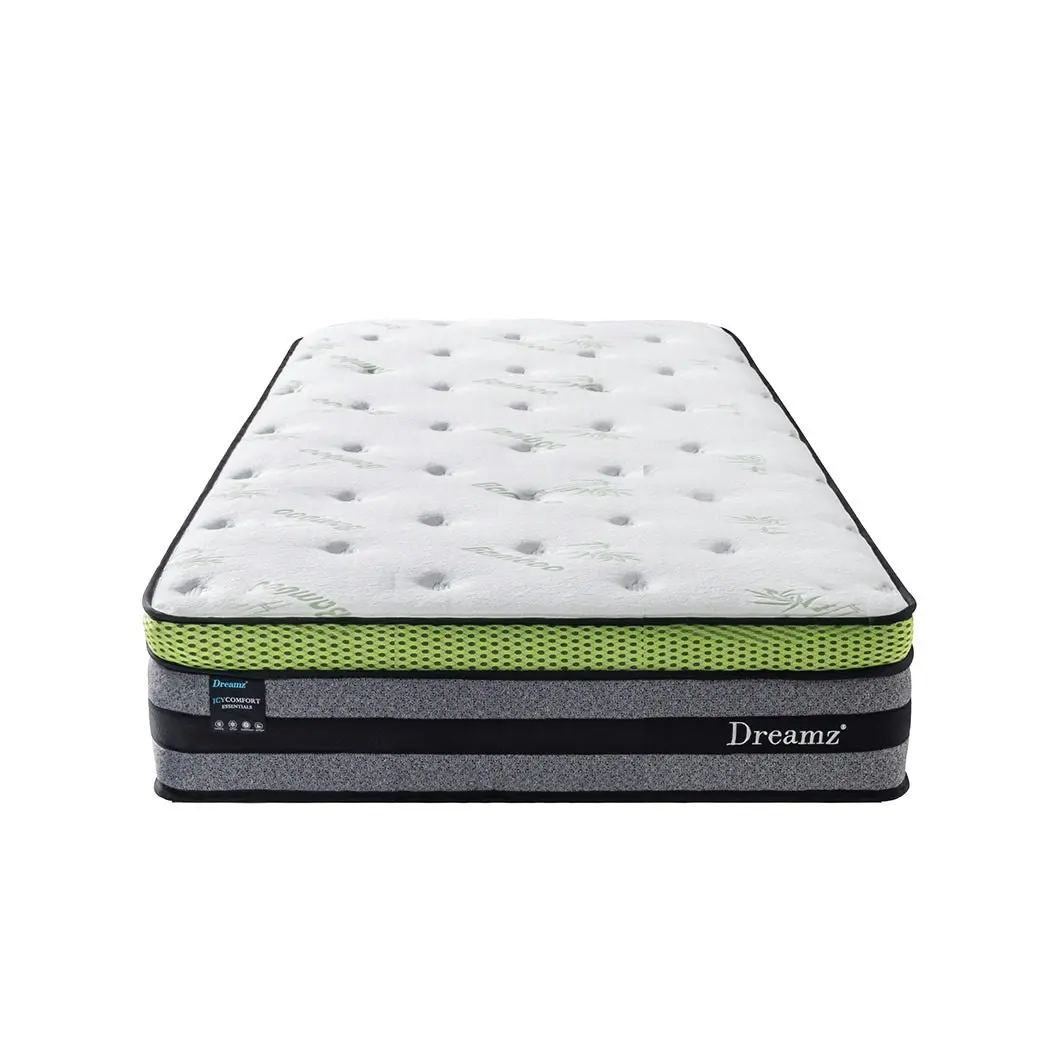 Dreamz Single Cooling Mattress Pocket Spring Euro Top Bed Foam 7 Zone 30cm