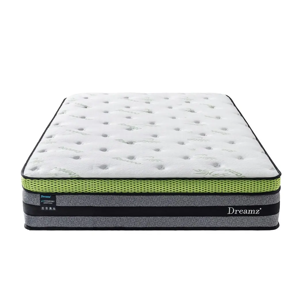 Dreamz Double Cooling Mattress Pocket Spring Euro Top Bed Foam 7 Zone 30cm