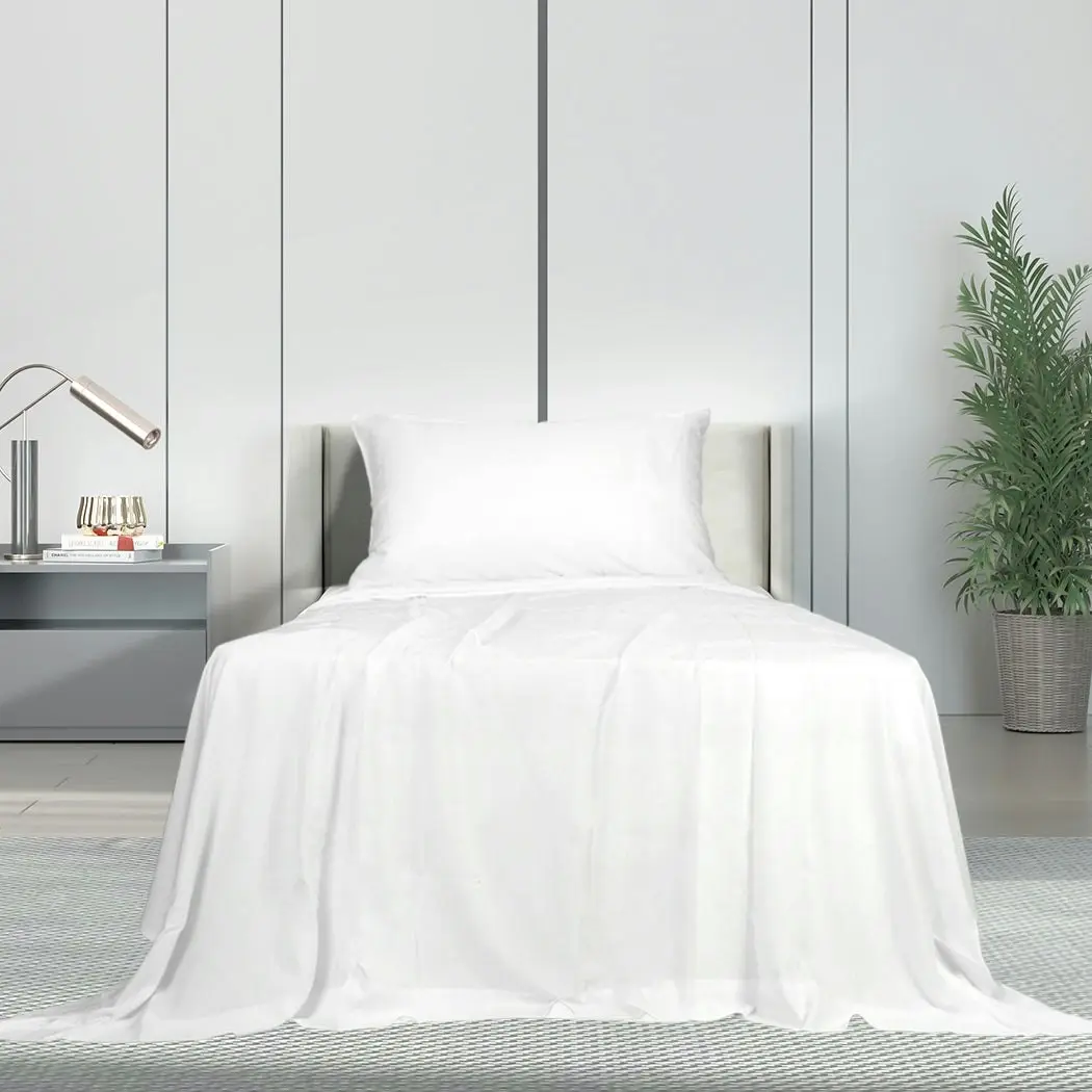 Dreamz Fitted Sheet Set Pillowcase Bamboo King Single White 3PCS