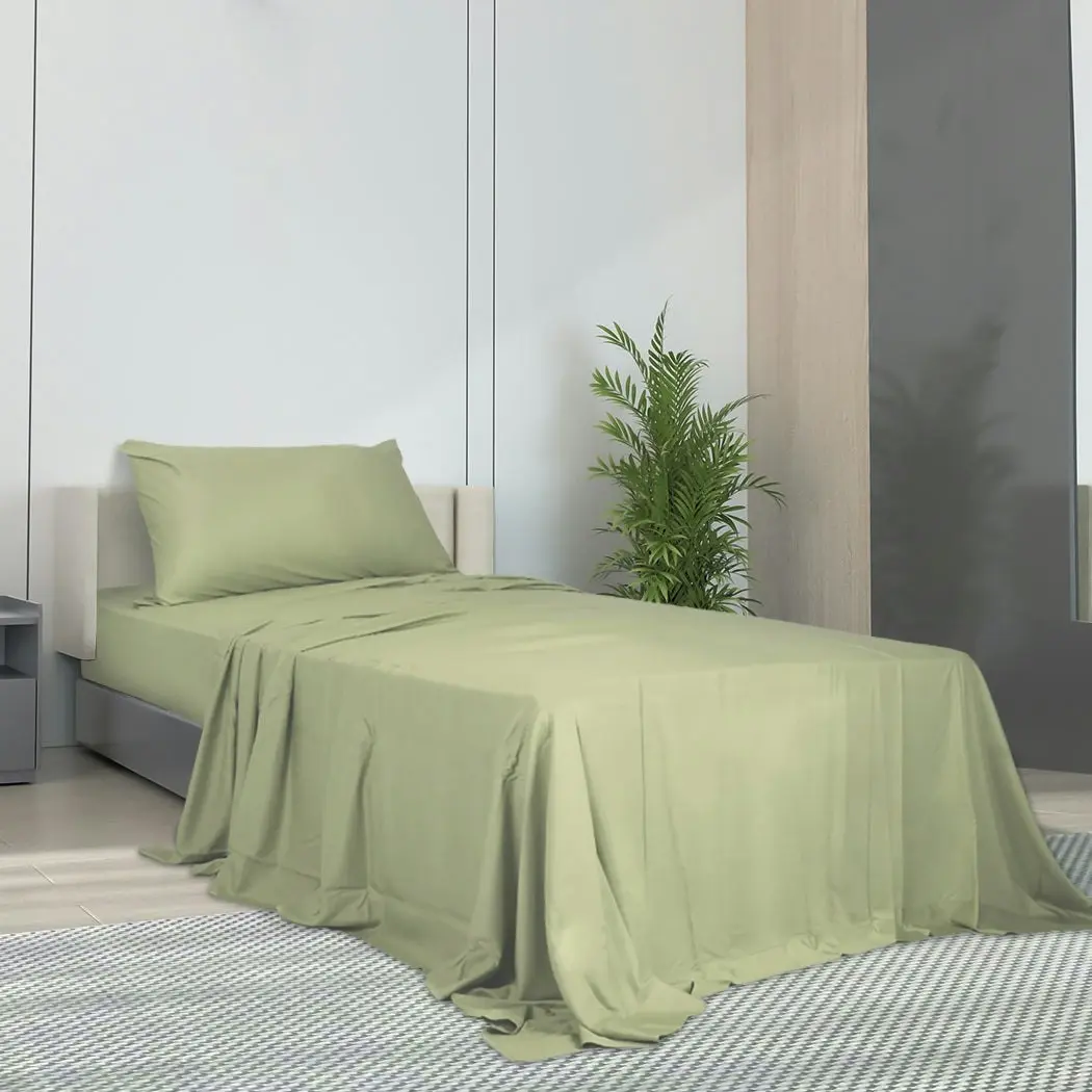 Dreamz Fitted Sheet Set Pillowcase Bamboo King Single Sage Green 3PCS