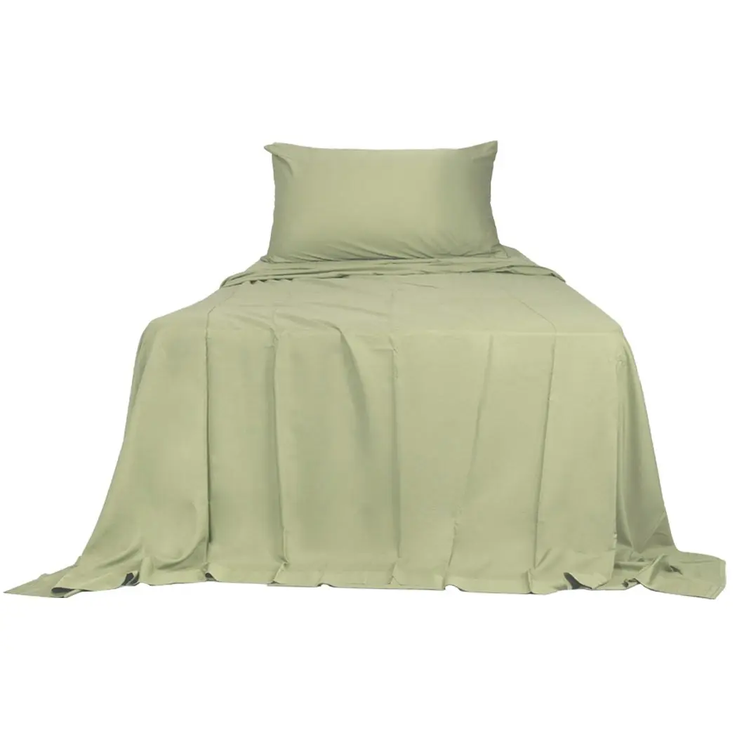 Dreamz Fitted Sheet Set Pillowcase Bamboo King Single Sage Green 3PCS