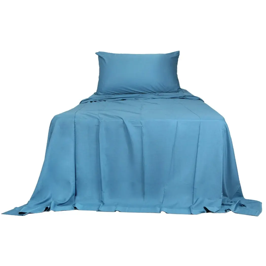 Dreamz Bamboo Sheet Set Fitted Pillowcase Single Size Blue 3PCS Set