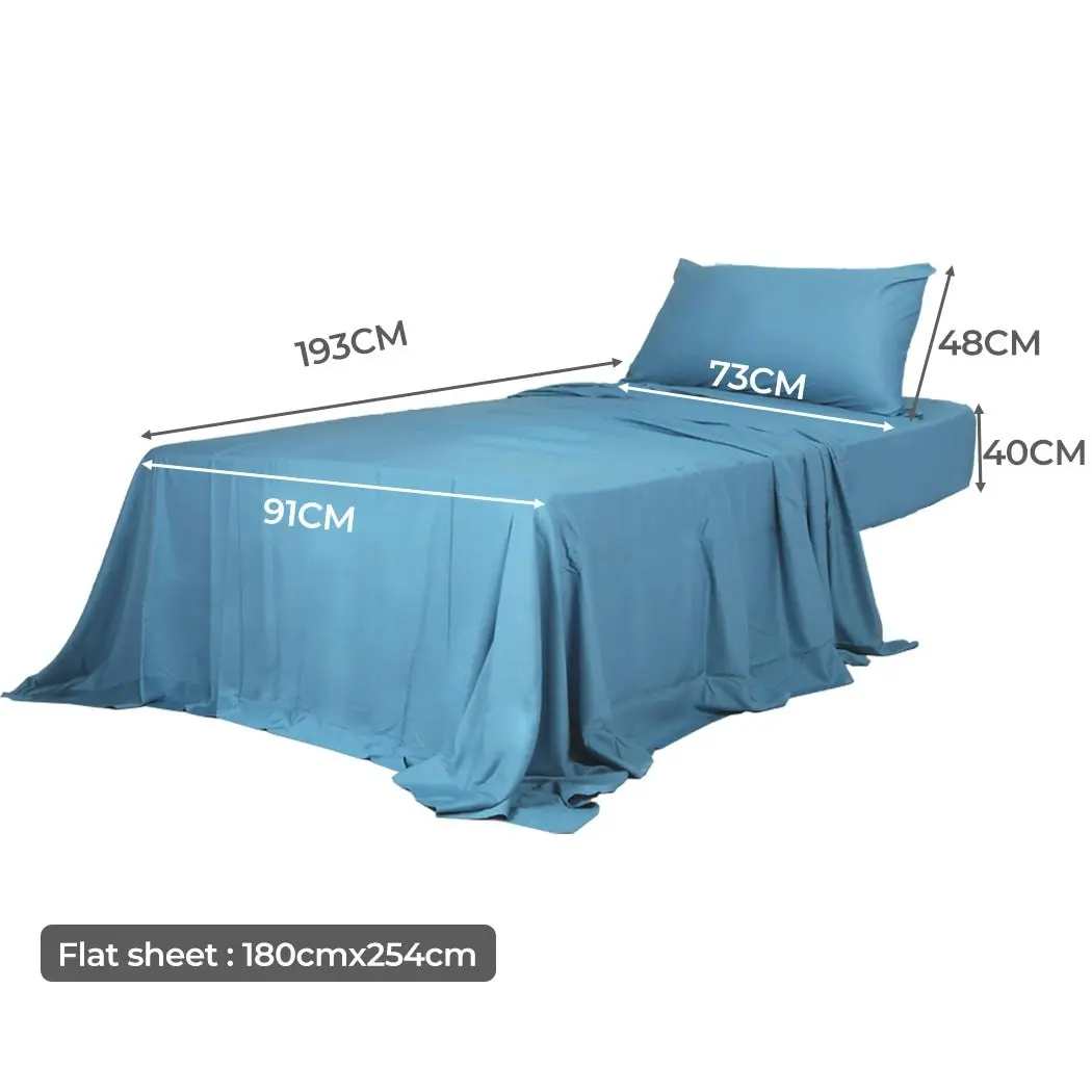 Dreamz Bamboo Sheet Set Fitted Pillowcase Single Size Blue 3PCS Set