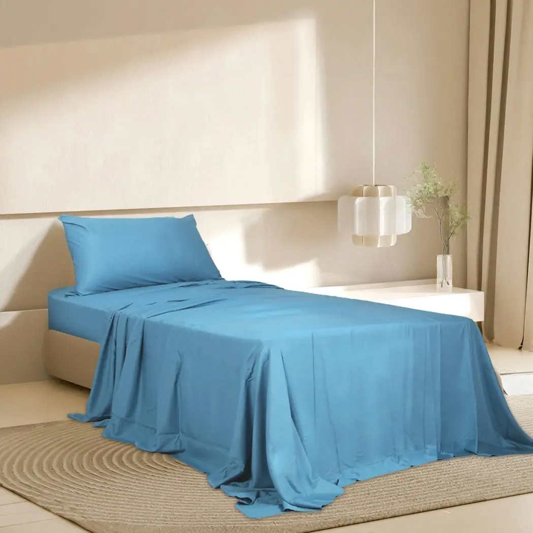 Dreamz Bamboo Sheet Set Fitted Pillowcase Single Size Blue 3PCS Set