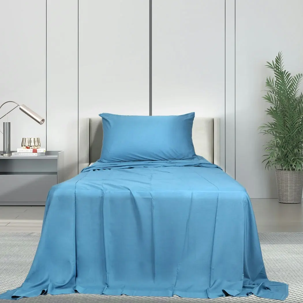 Dreamz Bamboo Sheet Set Fitted Pillowcase Single Size Blue 3PCS Set