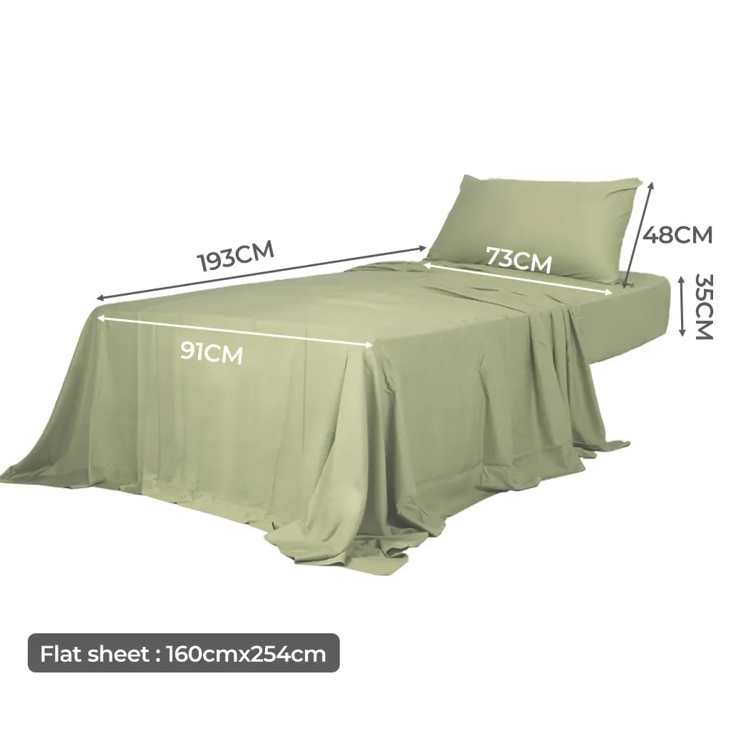 Dreamz Fitted Sheet Set Pillowcase Bamboo Single Sage Green 3PCS