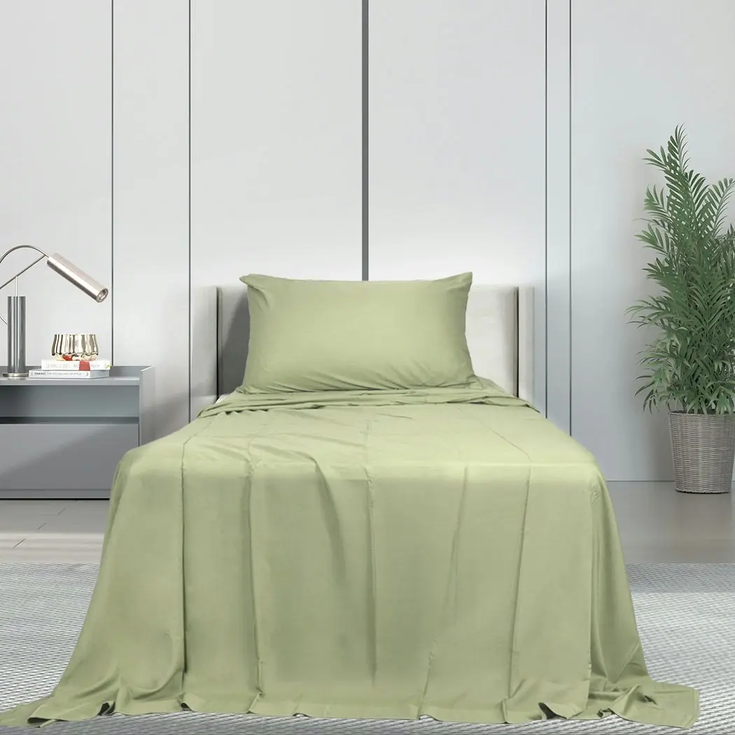 Dreamz Fitted Sheet Set Pillowcase Bamboo Single Sage Green 3PCS