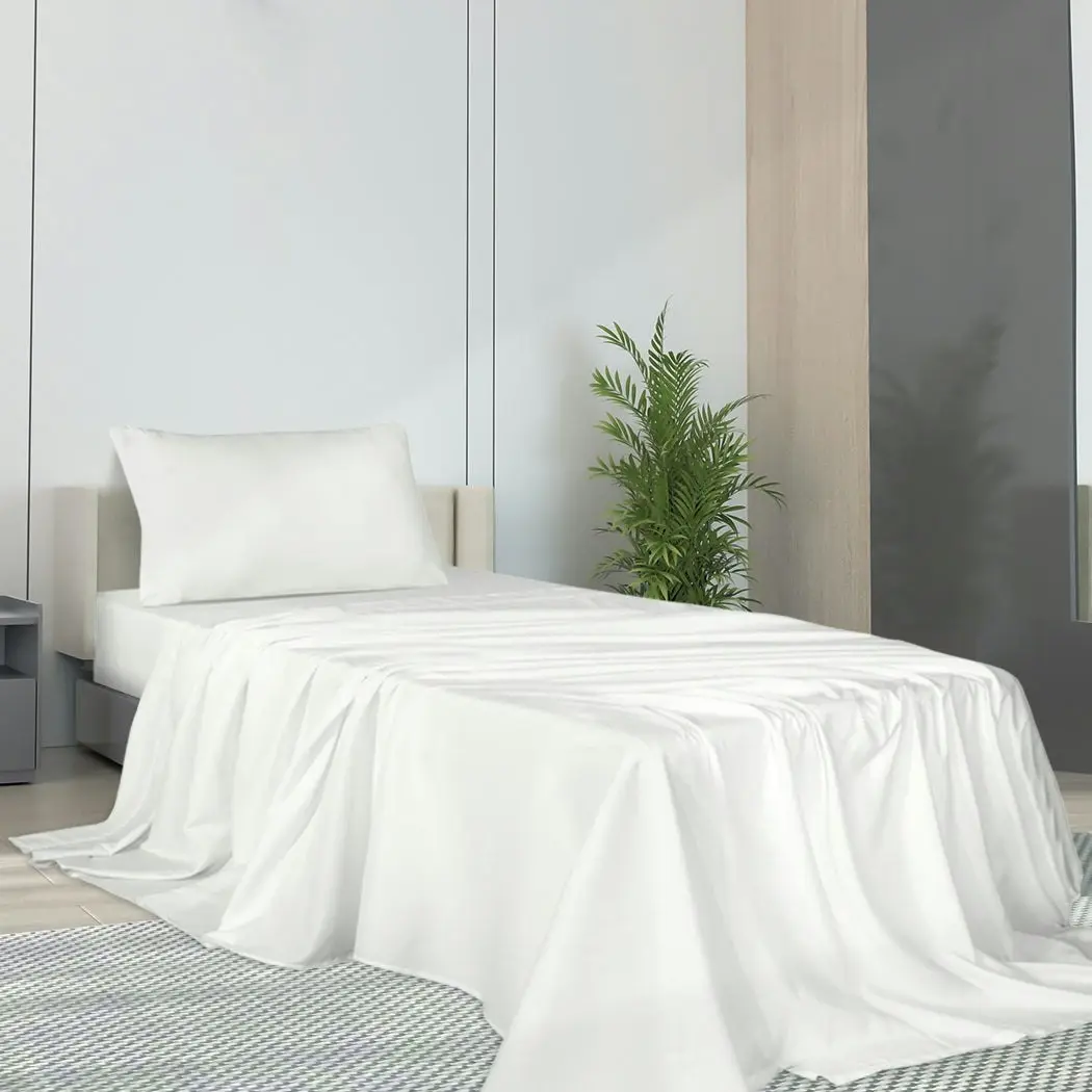 Dreamz Fitted Sheet Set Pillowcase Bamboo Single White Summer 3PCS