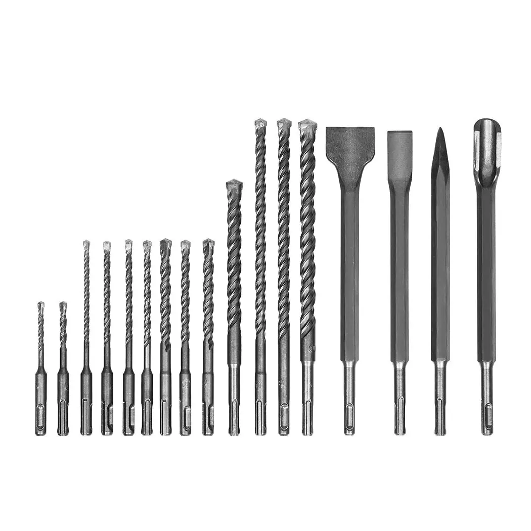 Traderight Drill Bits Set Chisel SDS Plus Rotary Hammer Masonry Concrete 17PCS