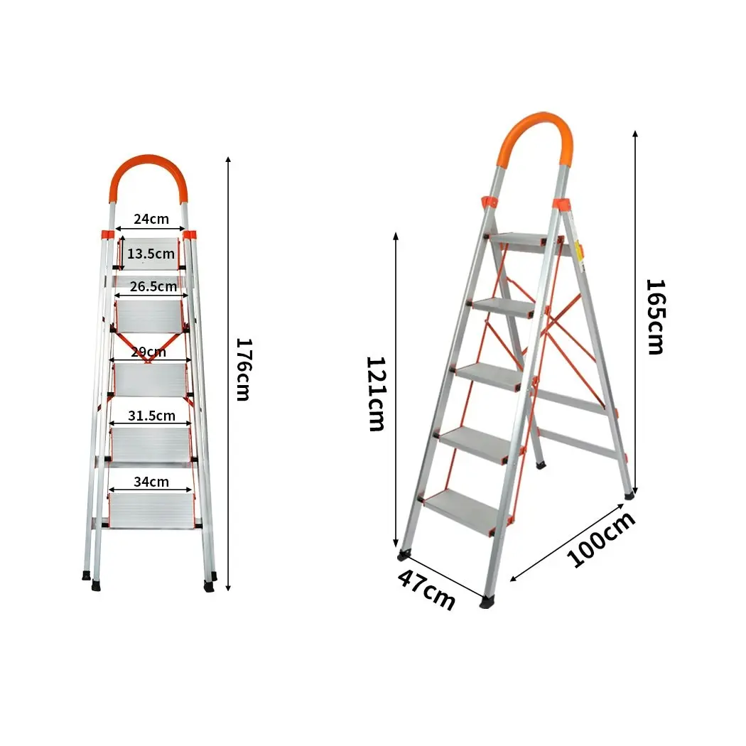 Traderight 5 Step Ladder Folding Aluminium Portable Multi Purpose Household Tool