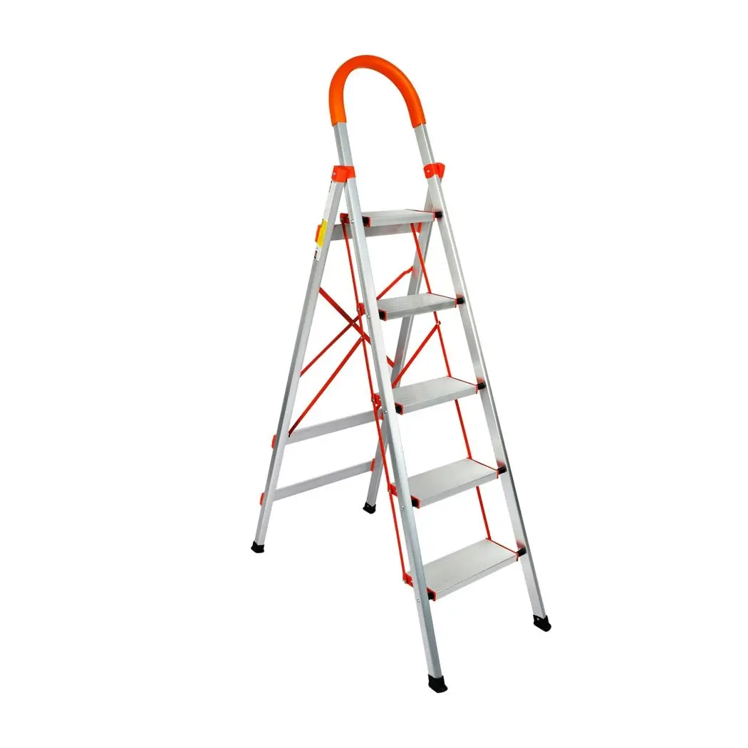 Traderight 5 Step Ladder Folding Aluminium Portable Multi Purpose Household Tool