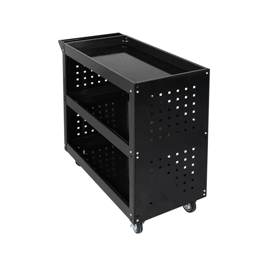 Traderight Tool Trolley Cart 3Tier Toolbox Workshop Garage Organizer 150kg Black