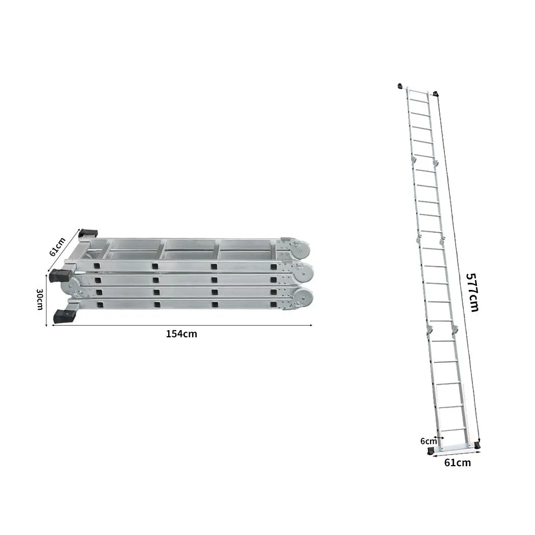 Traderight Multi Purpose Ladder Aluminium Folding Platform Extension Step 5.7M