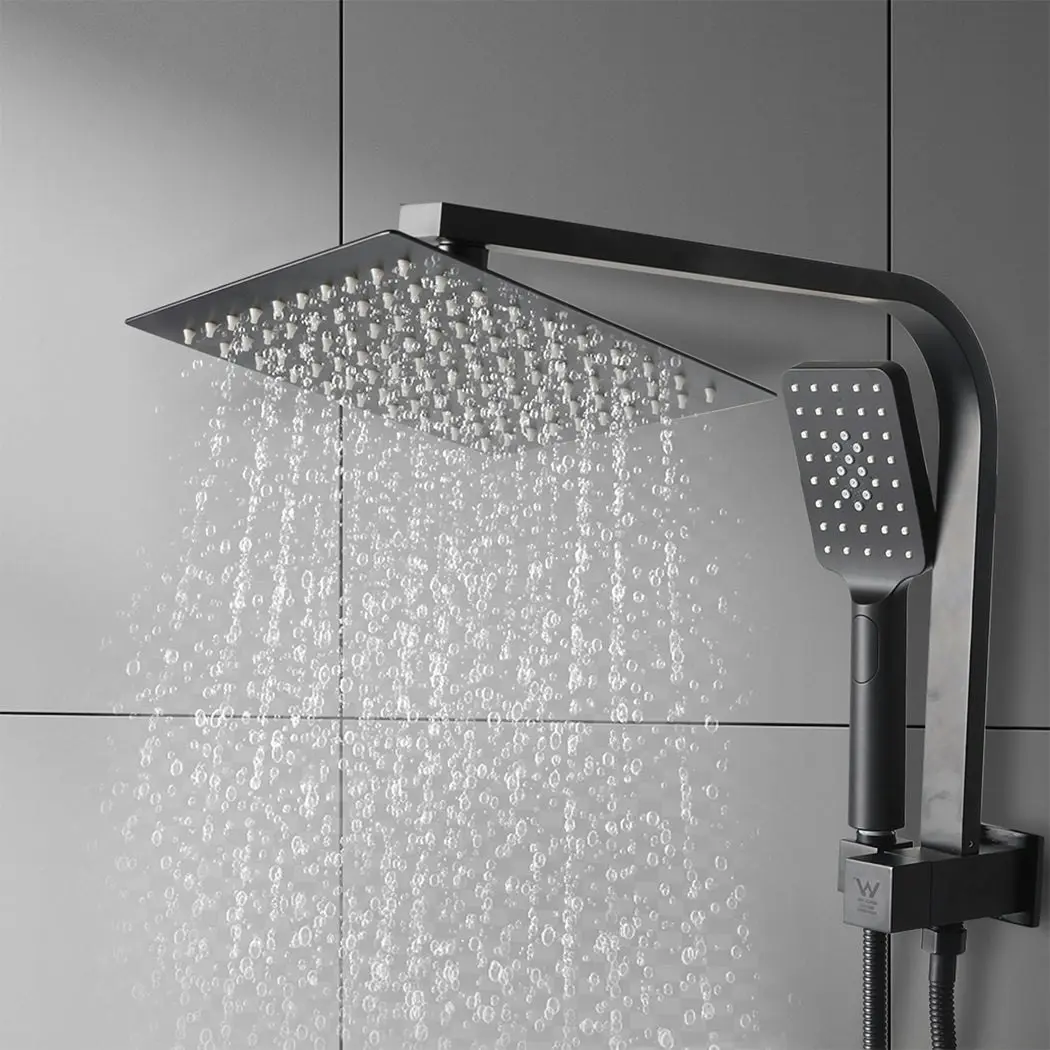 Traderight Group  Shower Head High Pressure Set Rain Square Brass Taps Mixer Handheld WELS Black