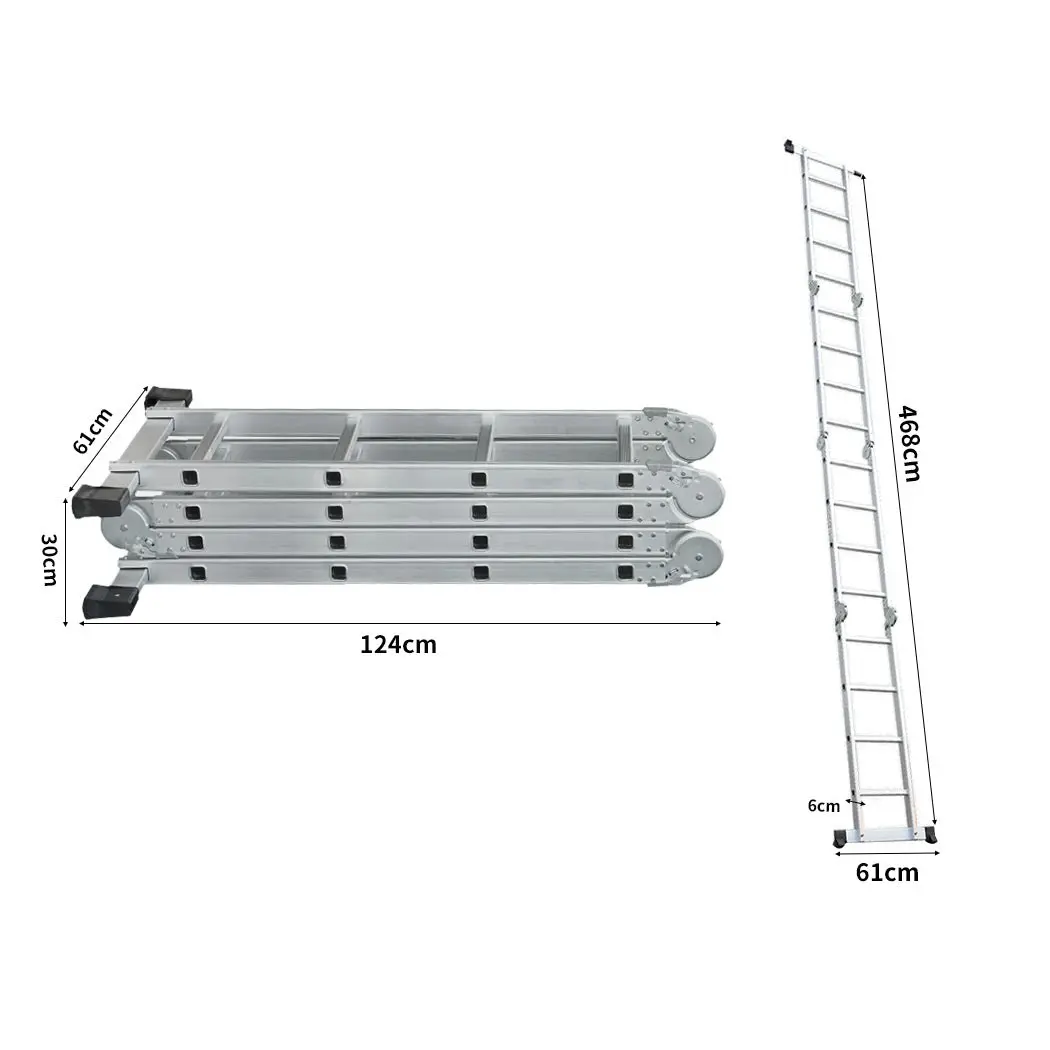 Traderight Multi Purpose Ladder Aluminium Folding Platform Extension Step 4.7M