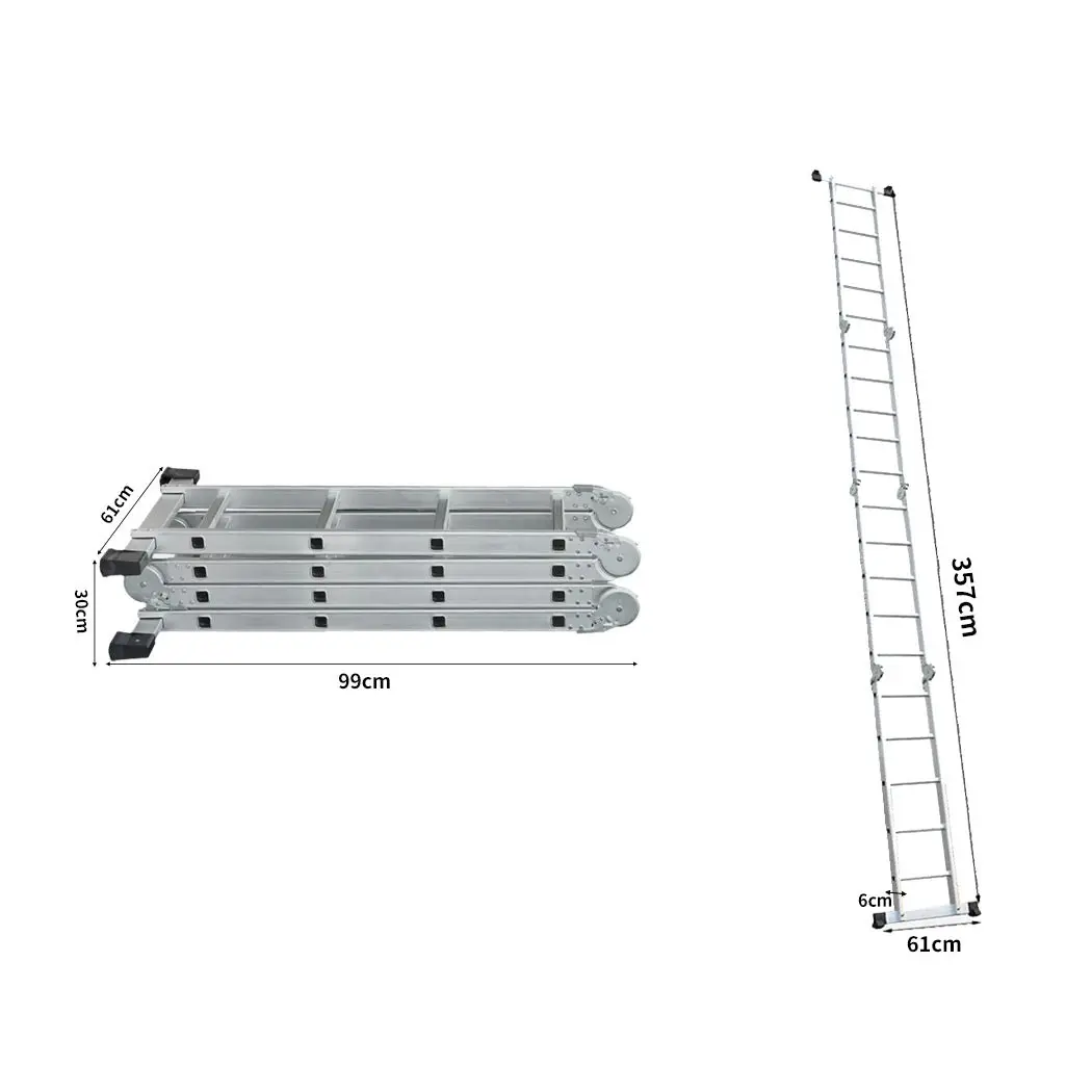 Traderight Multi Purpose Ladder Aluminium Folding Platform Extension Step 3.6M