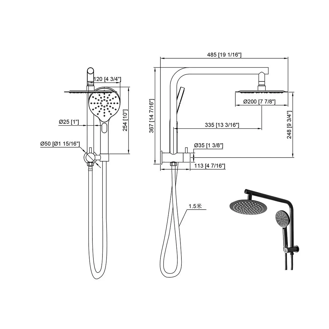 Traderight Group  Shower Head High Pressure Set Rain Round Brass Taps Mixer Handheld WELS Black