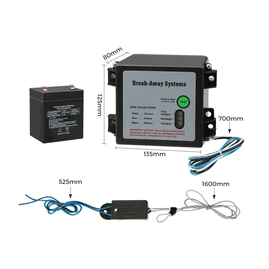 Trailer Breakaway System Kit Electric Brakes Away Switch Cable Battery System