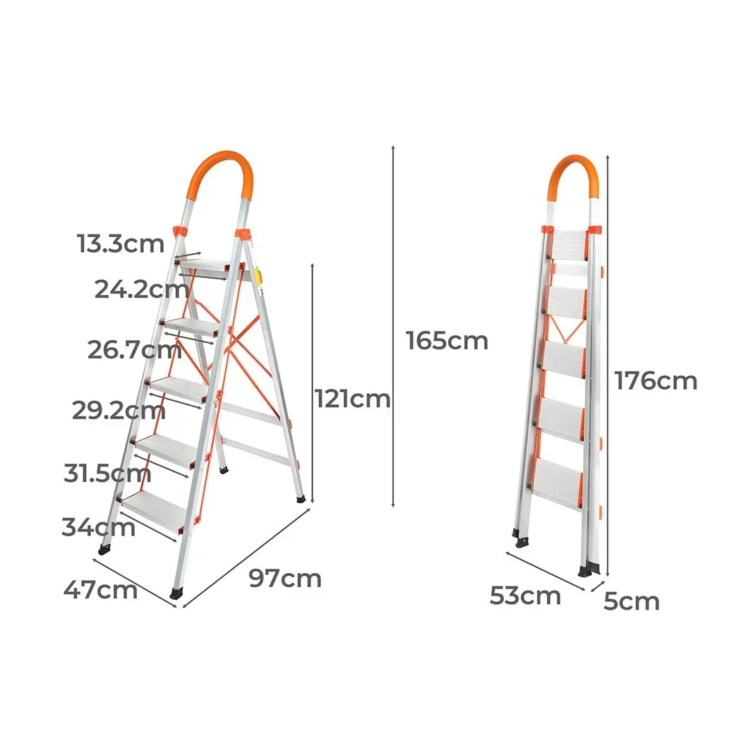 Traderight 5 Step Ladder Folding Aluminium Portable Multi Purpose Household Tool