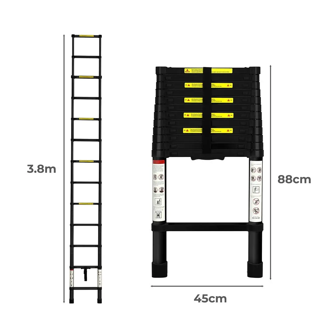 Traderight Multipurpose Step Ladder Telescopic Aluminium Extension Platform 3.8M