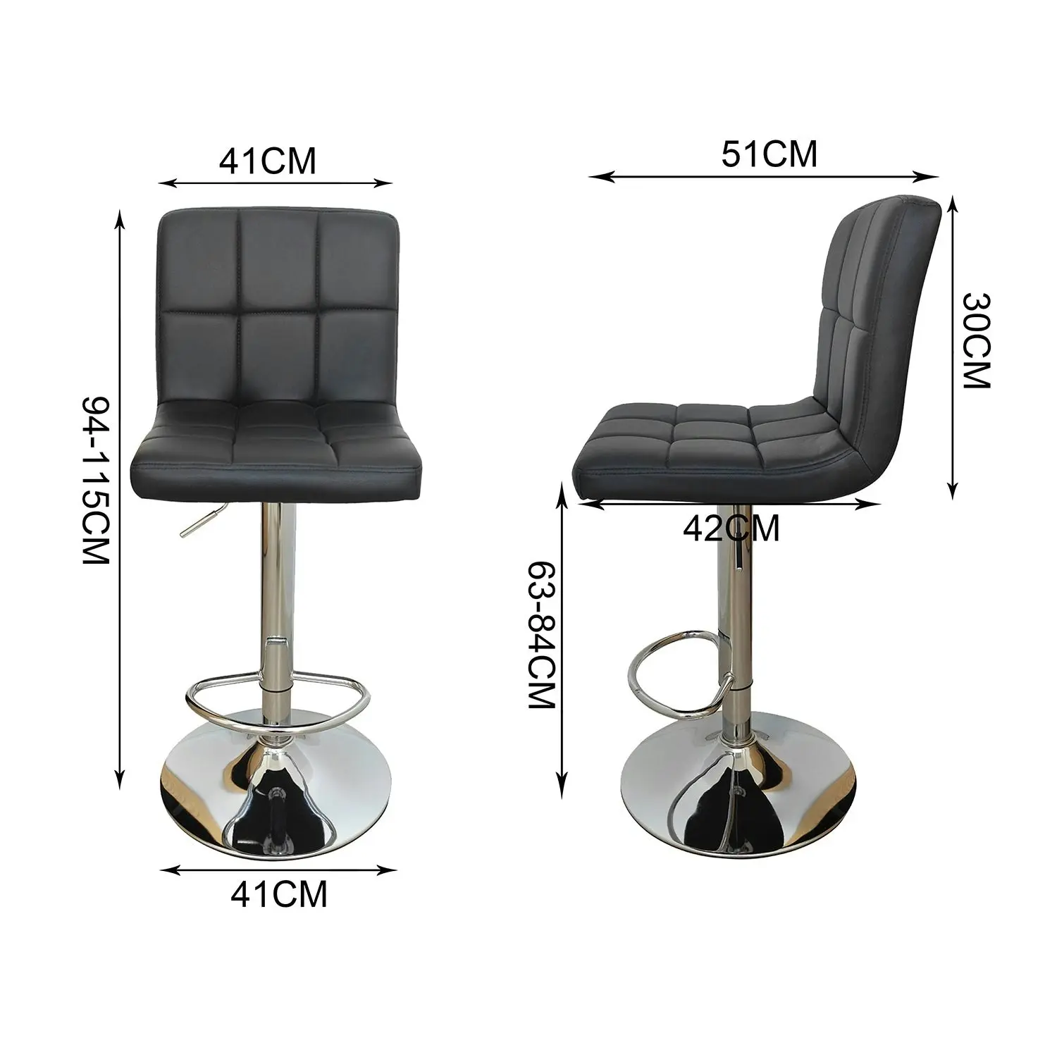 Chotto - Nomu Adjustable Swivel Leather Bar Stools - Black x 2