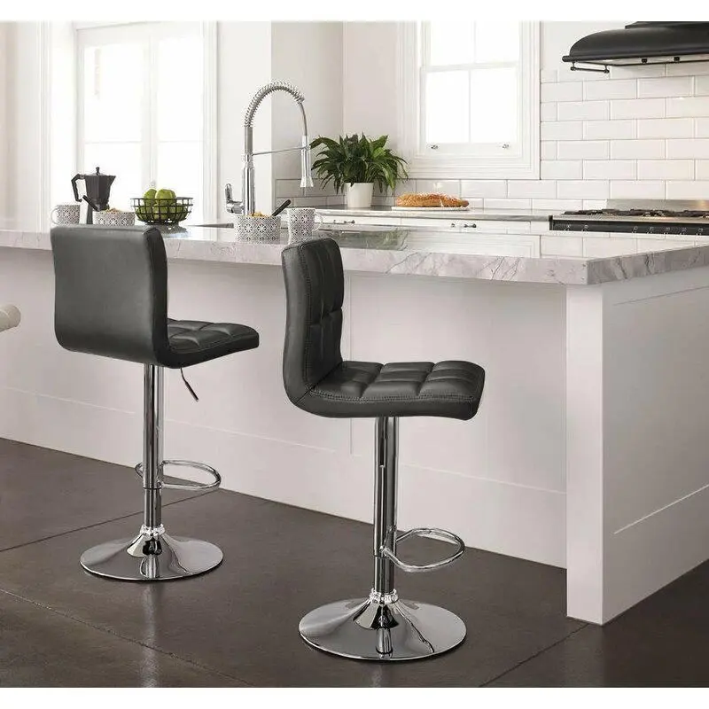 Chotto - Nomu Adjustable Swivel Leather Bar Stools - Black x 2