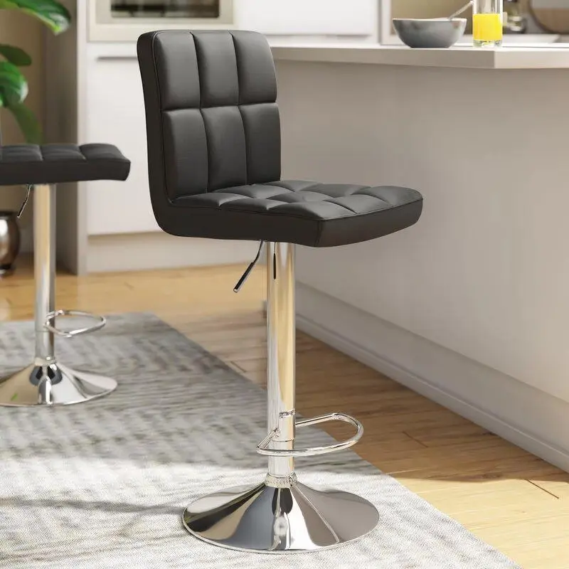 Chotto - Nomu Adjustable Swivel Leather Bar Stools - Black x 2