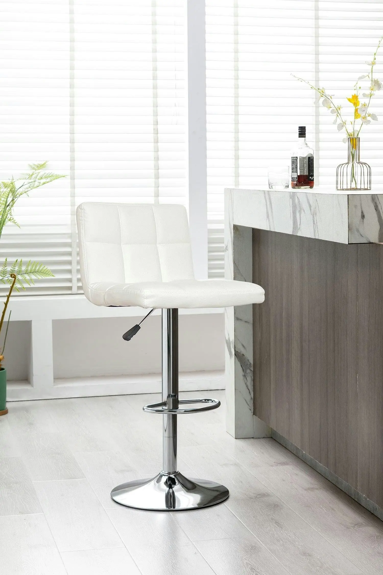 Chotto - Nomu Adjustable Swivel Leather Bar Stools - White x 2