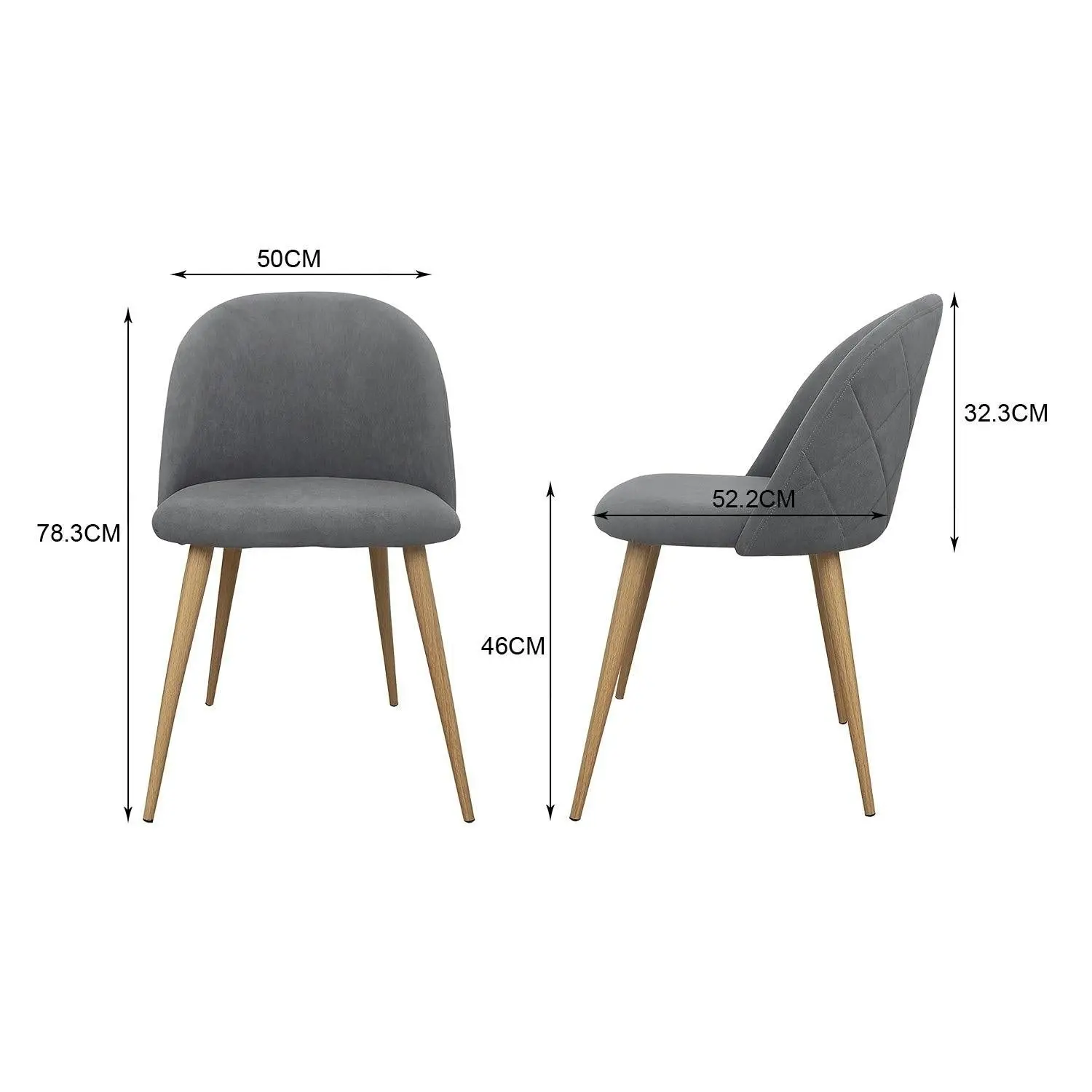 Chotto - Nami Velvet Seat Metal Leg Dining Chairs - Grey x 2