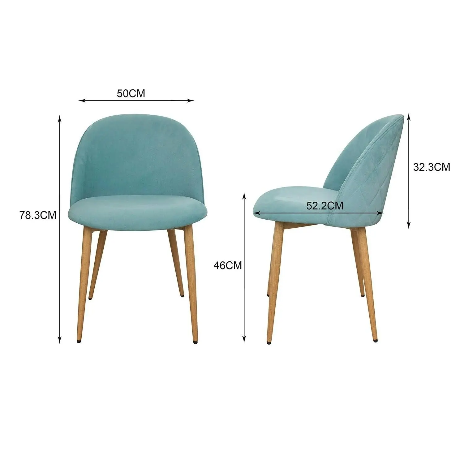 Chotto - Nami Velvet Seat Metal Leg Dining Chairs - Blue x 2