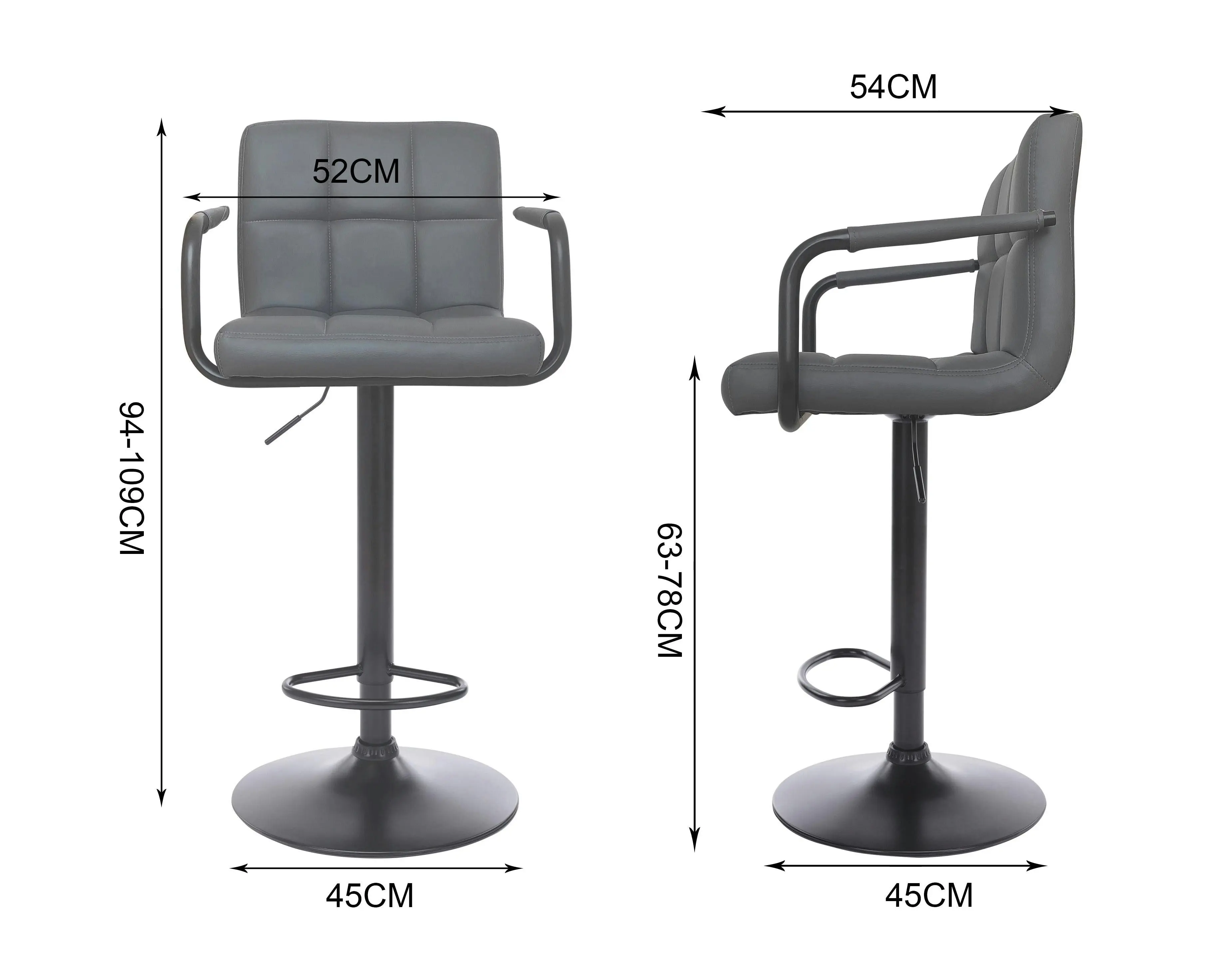 Chotto - Hiro Adjustable Swivel Bar Stool - Grey x 2