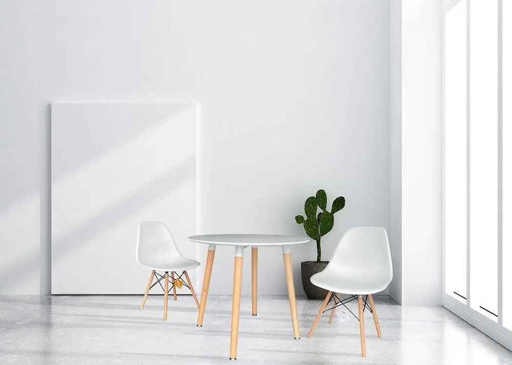 Chotto - Enso Round Top Dining Table with Wooden Legs - White