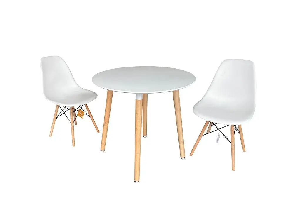 Chotto - Enso Round Top Dining Table with Wooden Legs - White