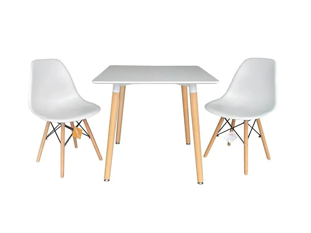 Chotto - Hako Square Top Dining Table with Wooden Legs - White