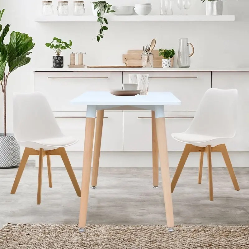 Chotto - Hako Rectangle Top Dining Table with Wooden Legs - White - 120cm