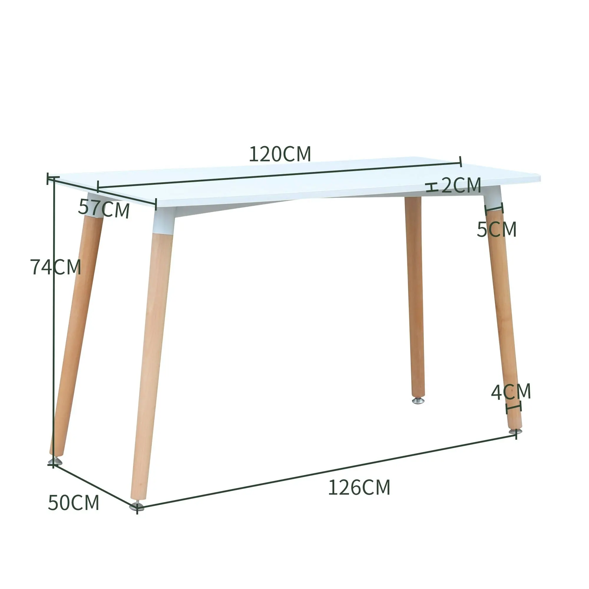 Chotto - Hako Rectangle Top Dining Table with Wooden Legs - White - 120cm